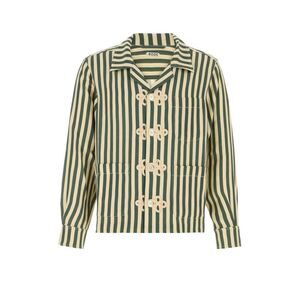BODE Striped Camp Collar Shirt Jacket with Floral Closures Men STRIPPED Shirts